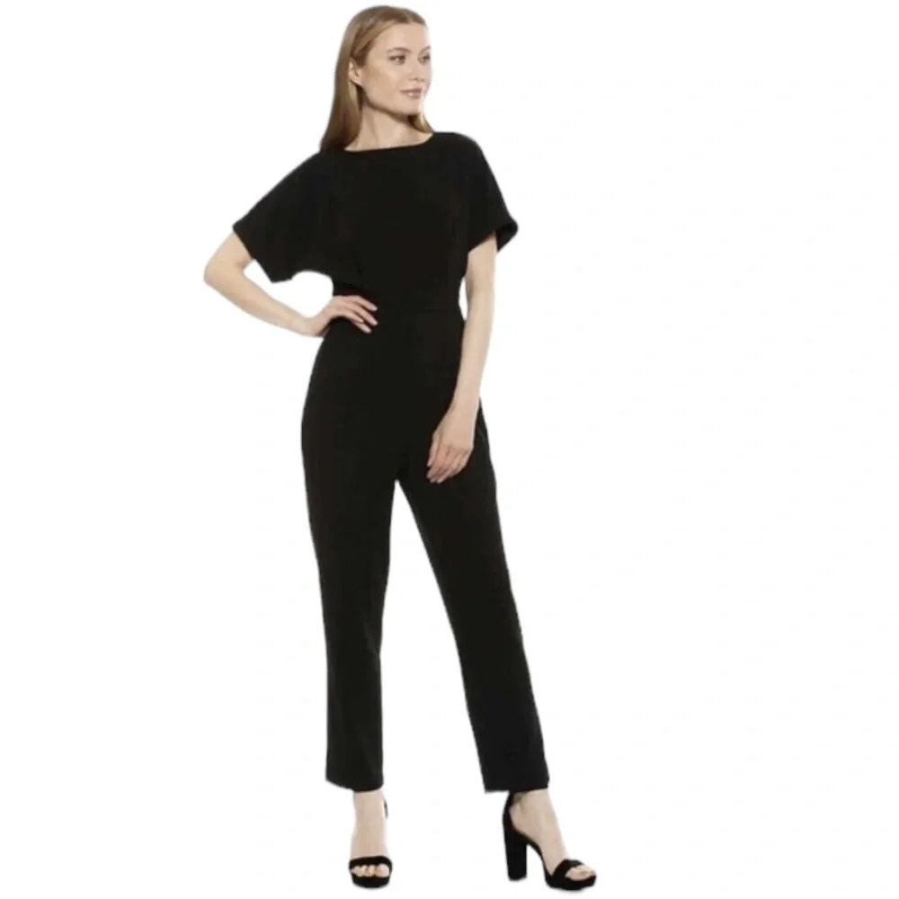 Alexa Admor Women's Black Sadie Short Sleeve Bateau Tapered Leg Jumpsuit Size L
